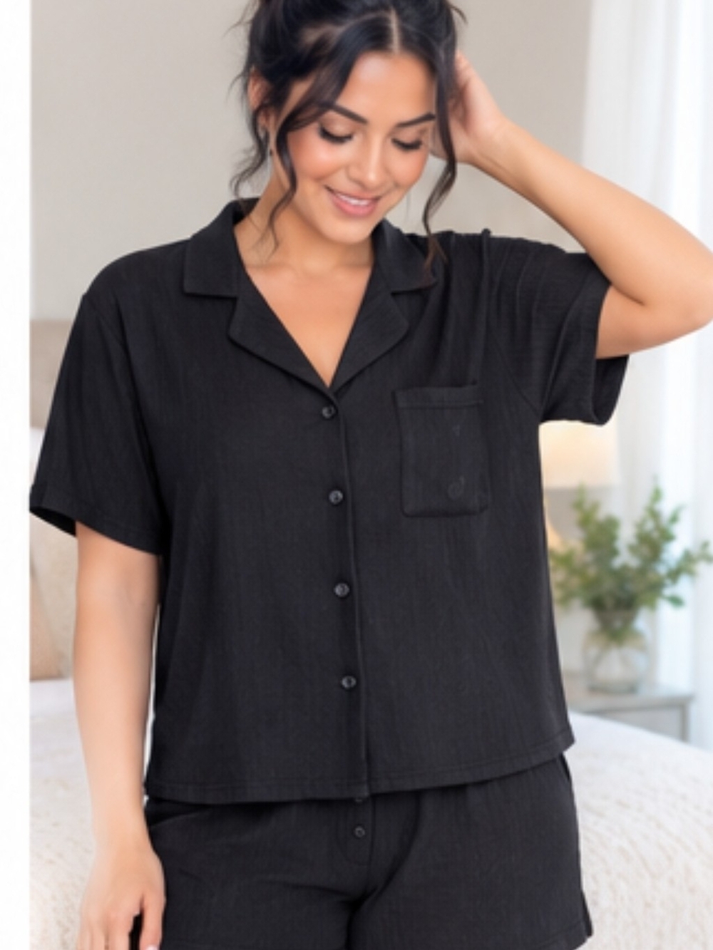 Born Black Ribbed Pajama Set Top & Shorts